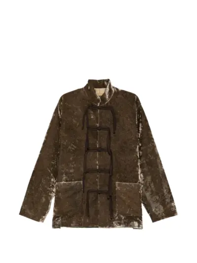 Uma Wang frog-fastening velvet jacket - Brown