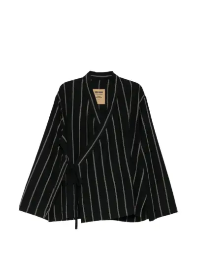 Uma Wang pinstripe wrap jacket - Black