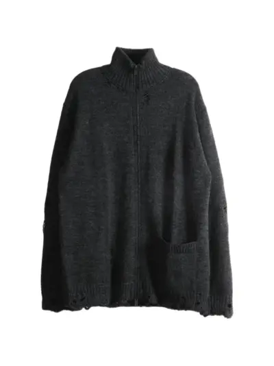 Yohji Yamamoto distressed zip-up sweater - Grey