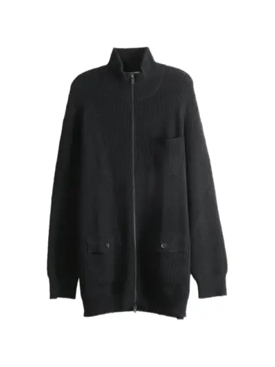 Yohji Yamamoto ribbed-knit zip-up cardigan - Black