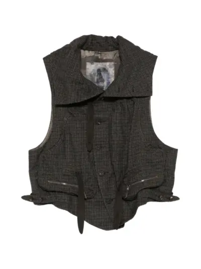 Ziggy Chen check-pattern panelled gilet - Grey