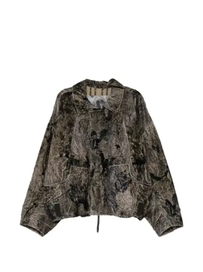 Ziggy Chen crinkled-effect abstract-print jacket - Black