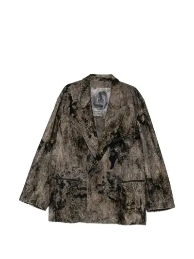 Ziggy Chen crinkled-finish double-breasted jacket - Brown