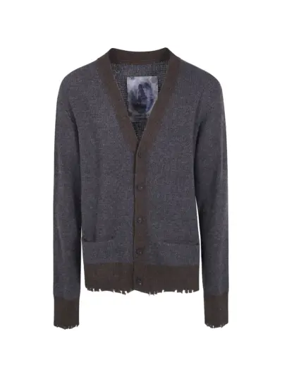 Ziggy Chen distressed-effect V-neck cardigan - Grey