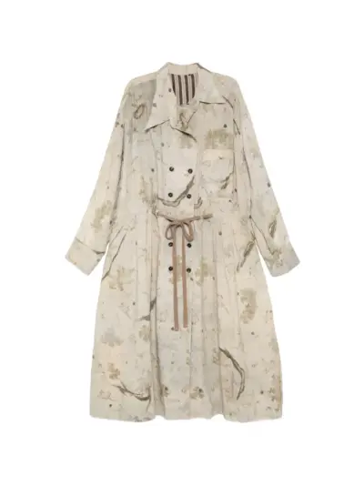 Ziggy Chen graphic-print double-breasted coat - Neutrals