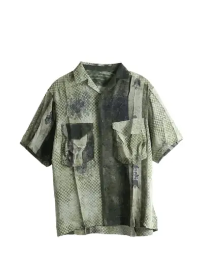 Ziggy Chen patchwork-effect short-sleeve shirt - Green