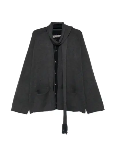 Ziggy Chen scarf-detail long-sleeve cardigan - Grey
