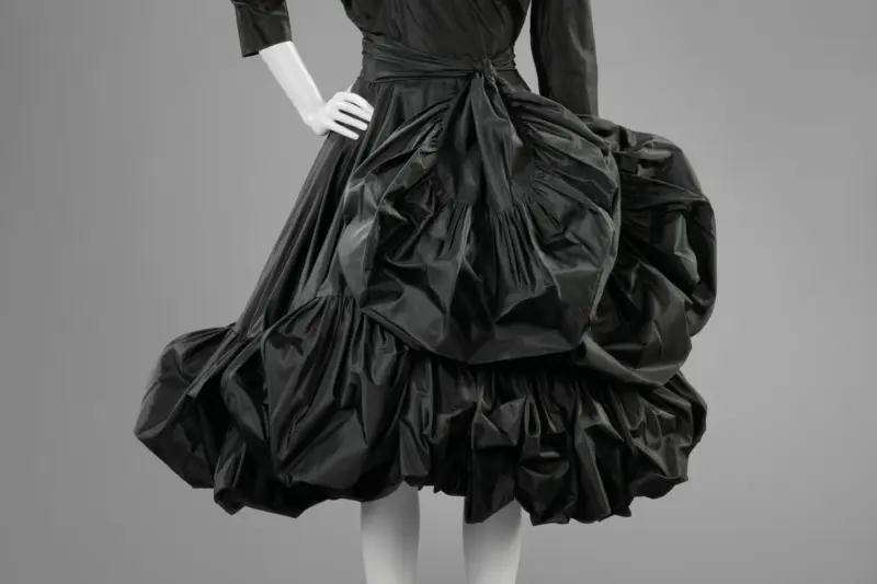 Cristóbal Balenciaga architectural black taffeta cocktail gown with cantilevered bubble peplum and structural back drape, 1951, Rijksmuseum Amsterdam