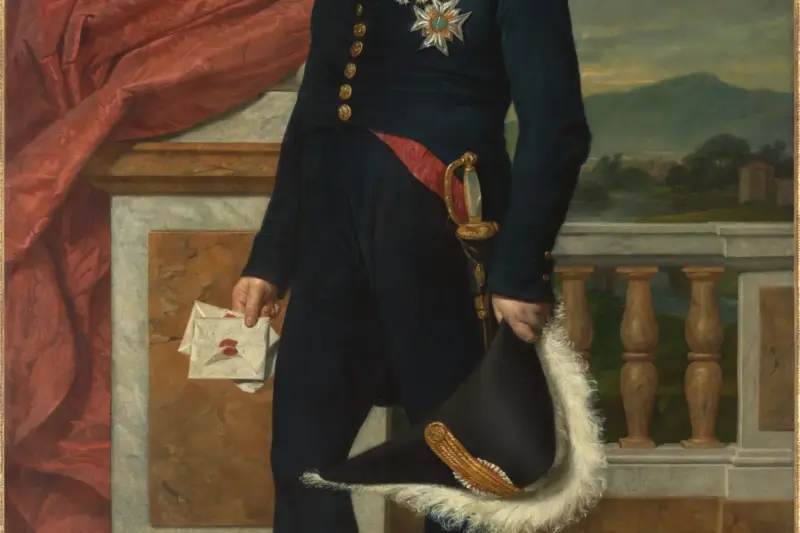 1816年にジャック＝ルイ・ダヴィッドが描いた肖像画の中で、ダークブルーのフランス軍制服を着たエティエンヌ＝モーリス・ジェラール
