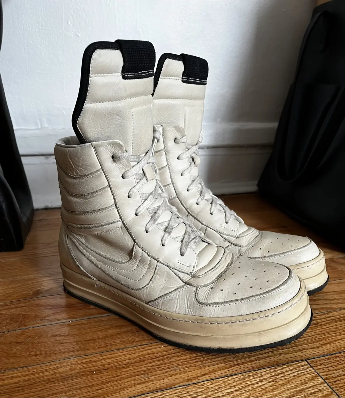 Original Rick Owens high-top Dunk sneaker in milk leather from the mid-2000s