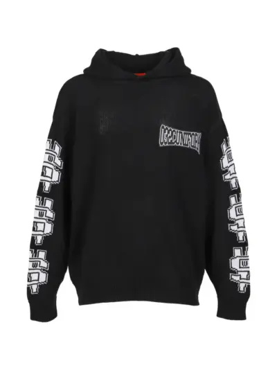 032c One Dollar Bill jacquard-knit logo-patch hoodie - Black