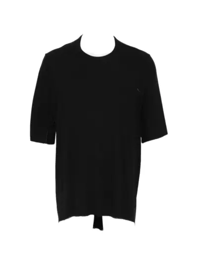 69 BY ISAAC SELLAM leather-trim overlock-stitched T-shirt - Black