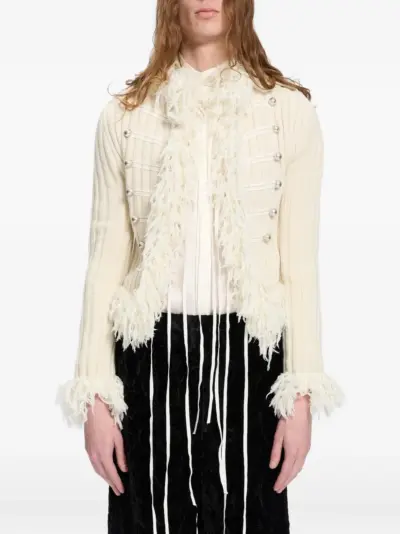 Ann Demeulemeester Maldus fringed-trim military-style jacket - White
