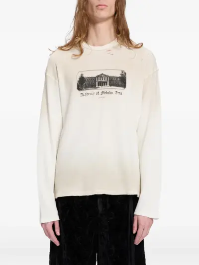 Ann Demeulemeester distressed waffle-knit long-sleeve T-shirt - Neutrals