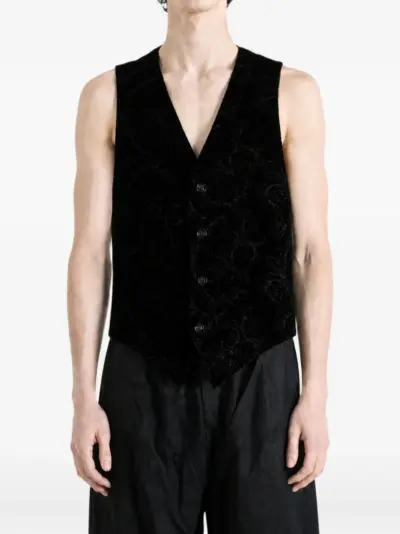 Ann Demeulemeester floral-jacquard waistcoat - Black