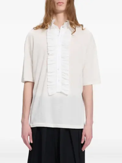 Ann Demeulemeester ruffled lace-trim T-shirt - Neutrals