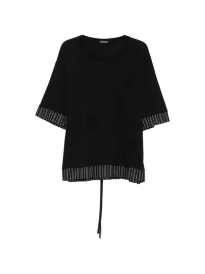 Ann Demeulemeester striped-trim rear-tie T-shirt - Black