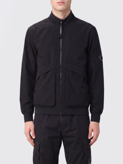 C. P. COMPANY Black Polyester Bomber Jacket with Applied Logo