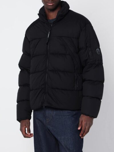 C. P. COMPANY Quilted Nylon Down Jacket with High Collar and Logo Patch