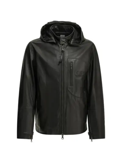 C.P. Company leather Goggle jacket - Black