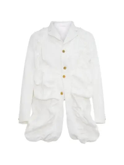 Comme des Garçons Homme Plus ruffled gathered blazer - White