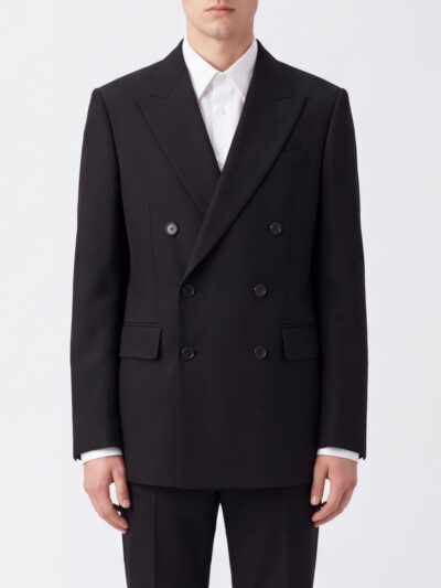 DRIES VAN NOTEN Double-Breasted Wool Blazer with Peak Lapels