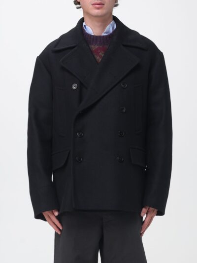 DRIES VAN NOTEN Double-Breasted Wool Caban Coat with Lapels and Patch Pockets