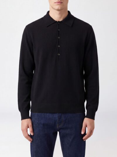 DRIES VAN NOTEN Long-Sleeved Knitted Polo in Pure Merino Wool
