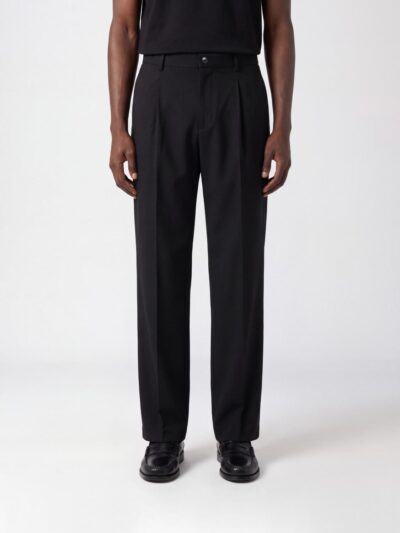 DRIES VAN NOTEN Pleated Wide-Leg Trousers in Wool with a Mid-Rise Waist