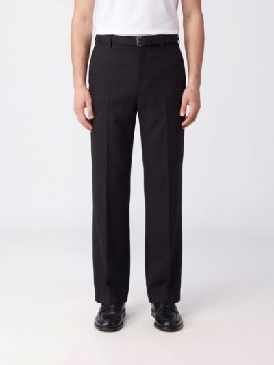 DRIES VAN NOTEN Wide-Leg Wool Tailored Trousers with Pleats