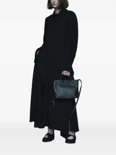 Discord Yohji Yamamoto mini logo-embossed leather tote bag - Black
