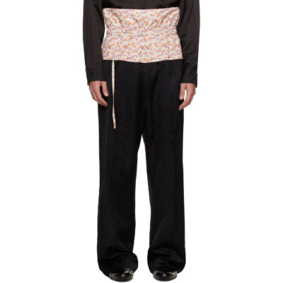 Dries Van Noten Black Contrast Waist Jacquard Trousers