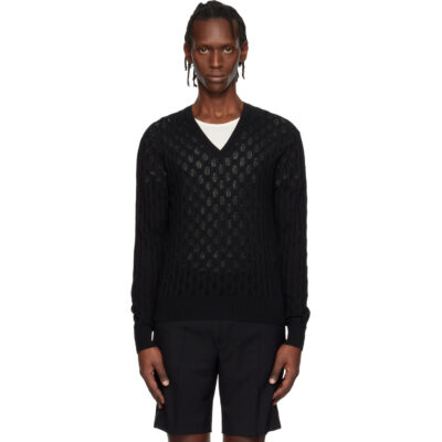 Dries Van Noten Black Open-Knit Sweater