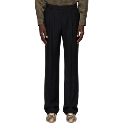 Dries Van Noten Black Pleated Wool Trousers