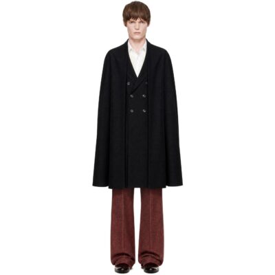Dries Van Noten Black Wool Twill Coat