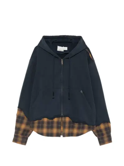 Feng Chen Wang distressed-effect layered full-zip hoodie - Blue