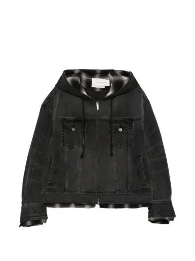 Feng Chen Wang layered-hooded denim jacket - Black
