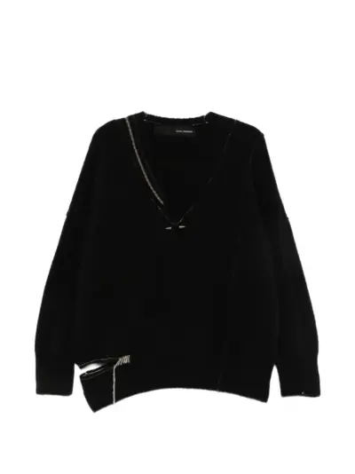 Isabel Benenato V-neck distressed sweater - Black
