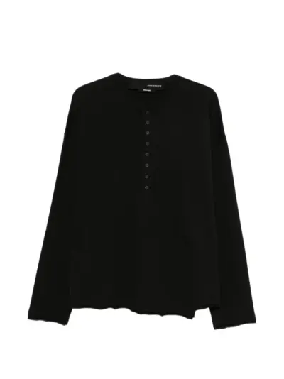 Isabel Benenato button-placket raw-edge sweater - Black