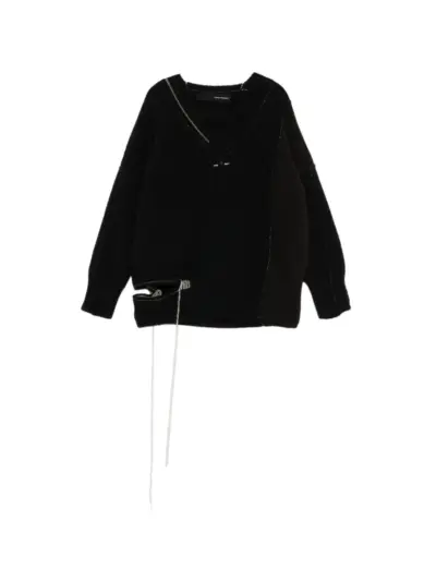 Isabel Benenato distressed V-neck sweater - Black