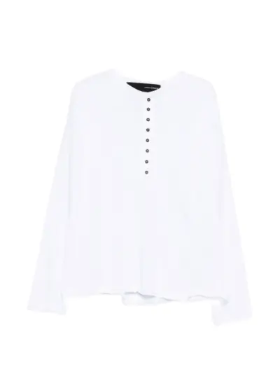 Isabel Benenato henley-neck raw-edge sweatshirt - White