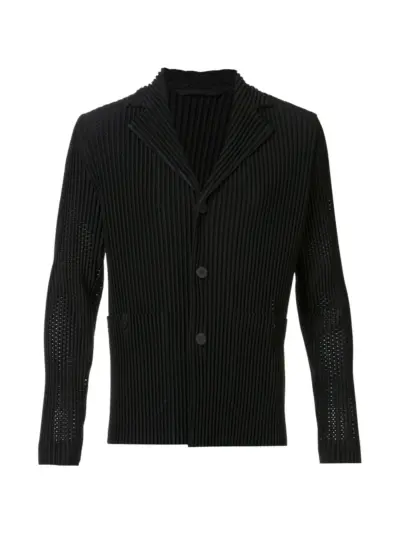 Issey Miyake pleated notch-lapel jacket - Black