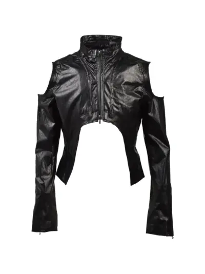 Julius laminated stand-collar jacket - Black