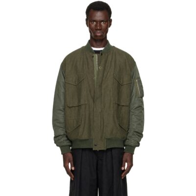 Junya Watanabe Khaki Needles Edition Satin eYe Bomber Jacket