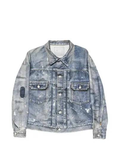 Junya Watanabe MAN distressed paint-splatter denim jacket - Black