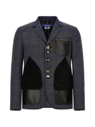 Junya Watanabe MAN patchwork check-pattern blazer - Blue