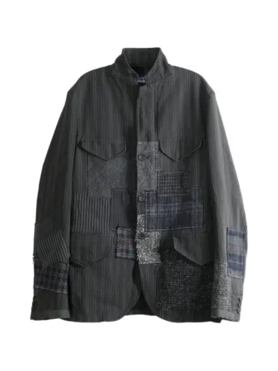 Junya Watanabe MAN patchwork pinstripe-pattern jacket - Grey