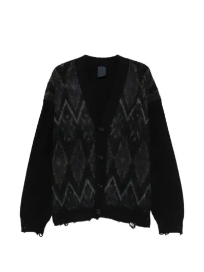 Juun.J argyle-intarsia distressed cardigan - Black
