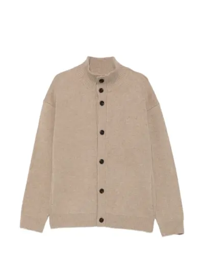 Juun.J logo-embroidered high-neck cardigan - Neutrals