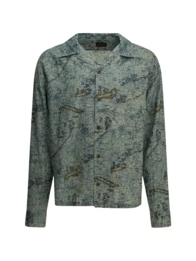KAPITAL Key West map-print linen shirt - Blue